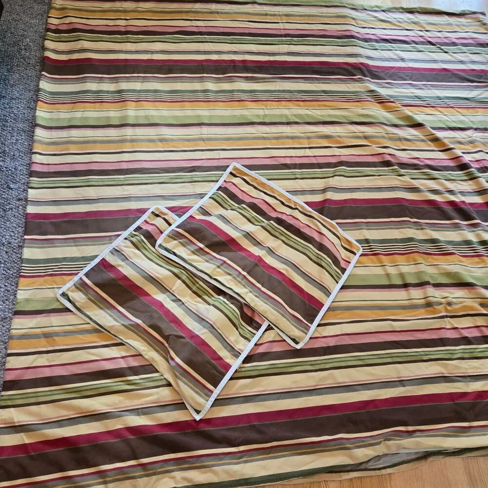 Full/Queen Duncan Stripes POTTERY BARN Heavy Duvet Cover 2 STD Shams Reversible‎